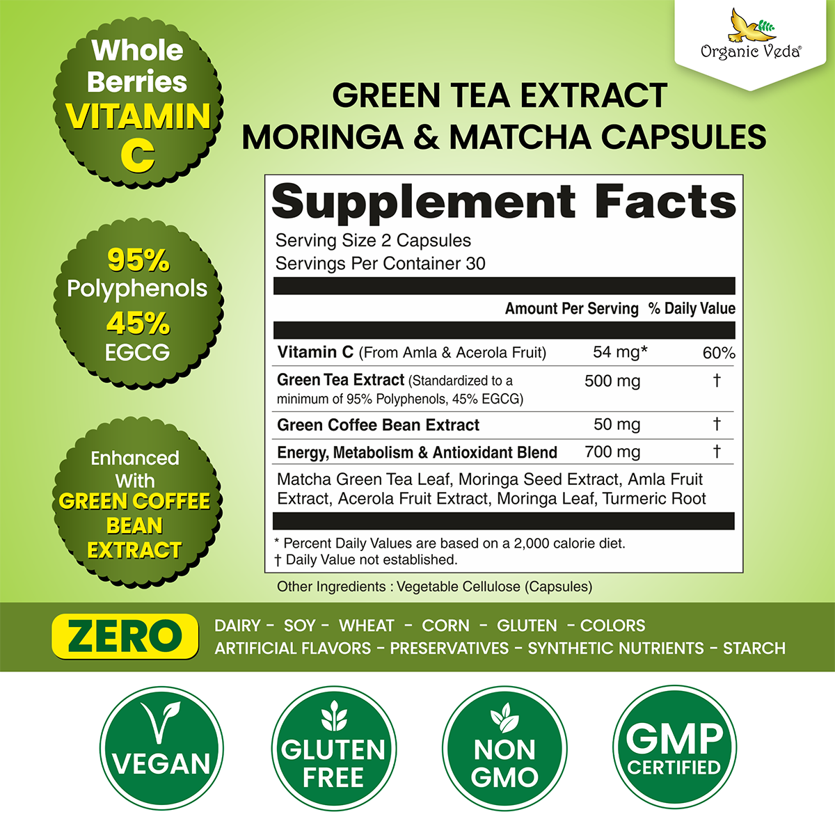 Green Tea Extract Moringa Matcha Capsules