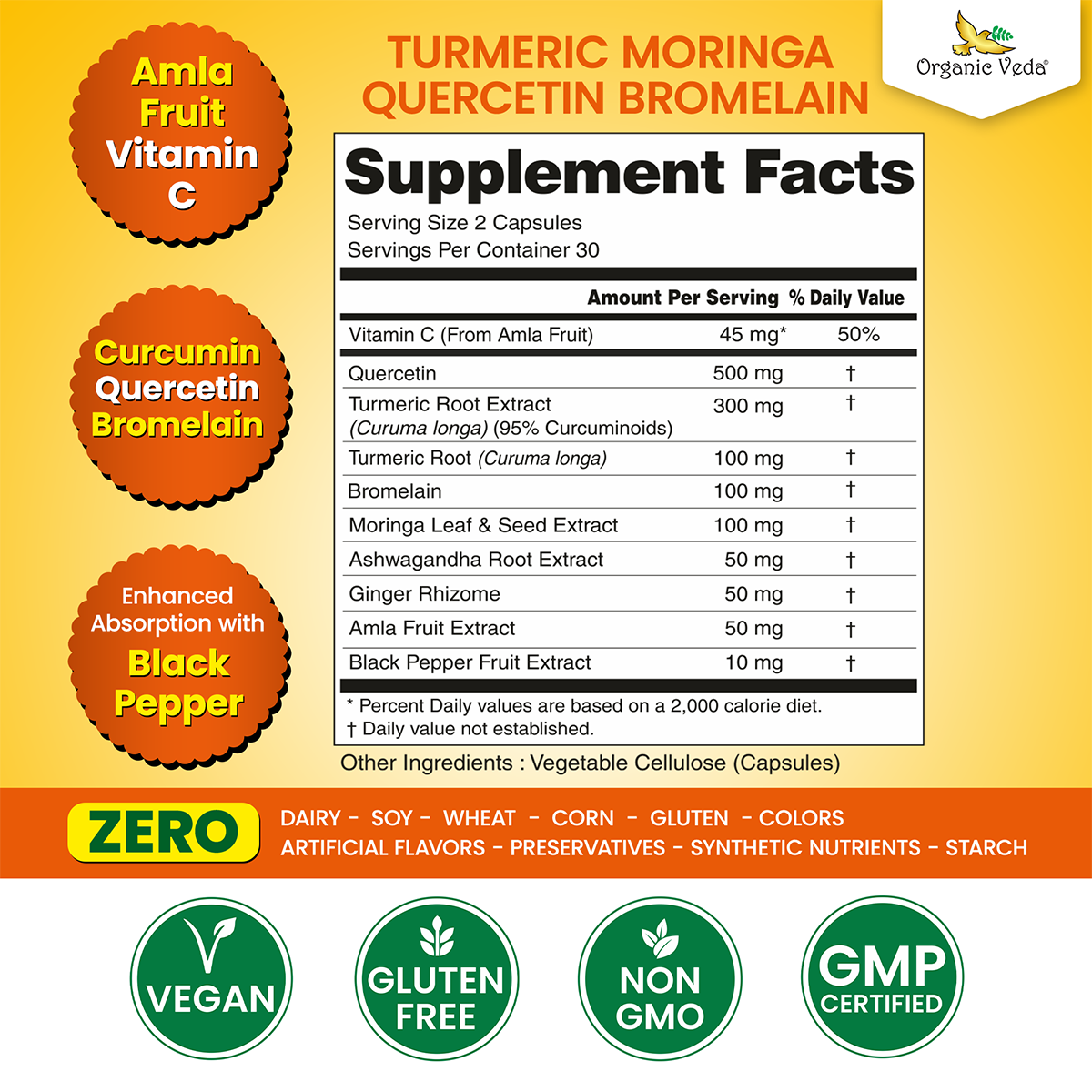 Turmeric Moringa Quercetin Bromelain Capsules