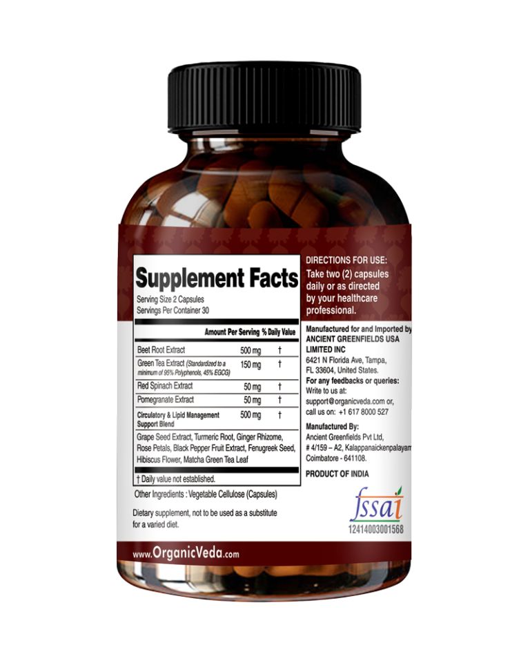 Beets Super Reds Flow Nitric Oxide Capsules Back image