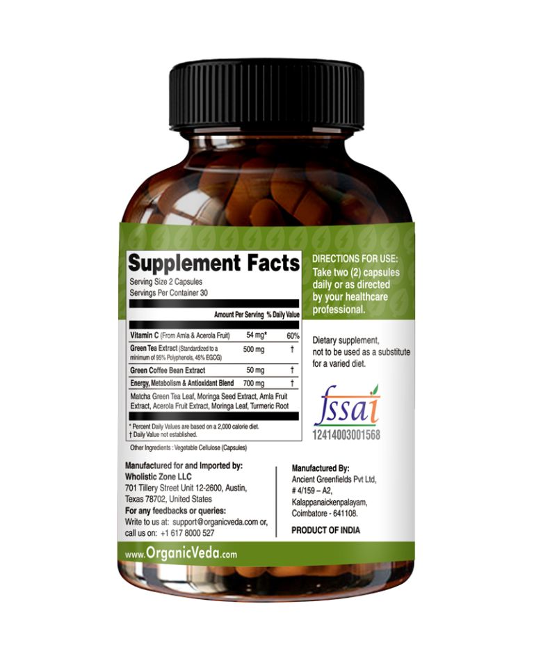 Moringa & Matcha Super Greens Energy Capsules Back Image