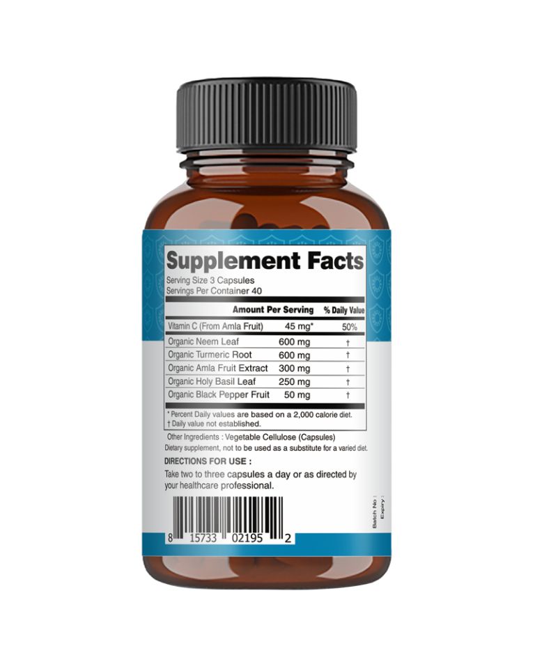 Neem and Turmeric Immune Support Capsules Back Image
