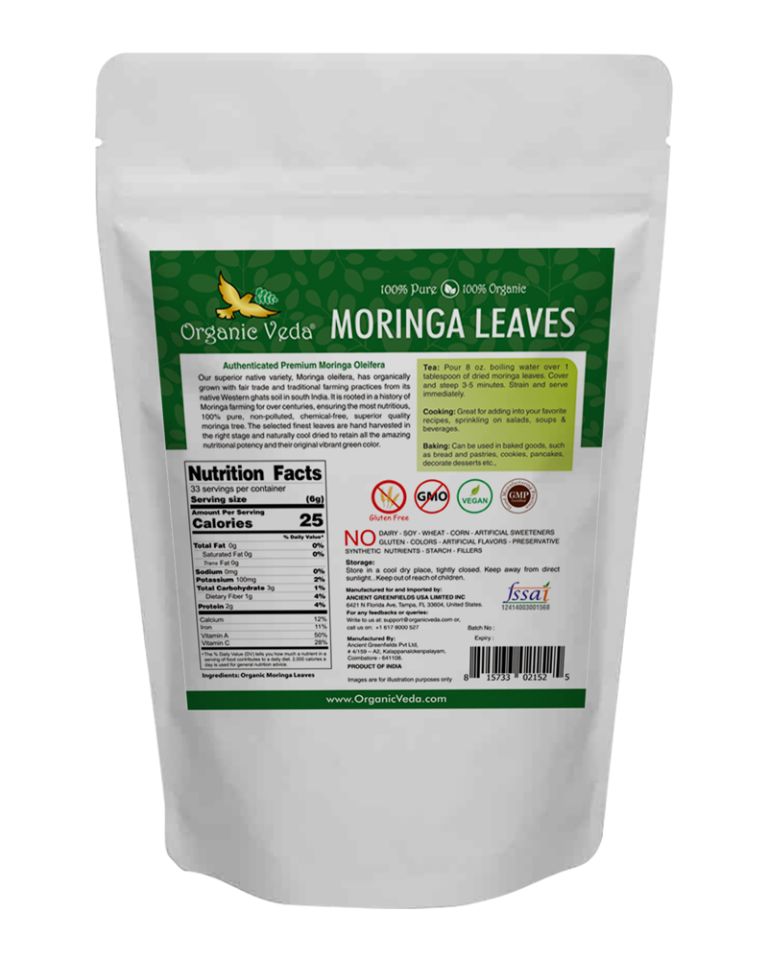 Moringa Loose Leaf Tea (Dried Leaves) 200gm Back Image